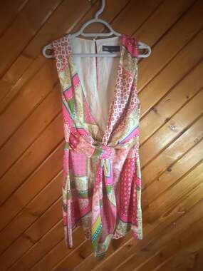 Zara Printed Patchwork Dress with Front Knot